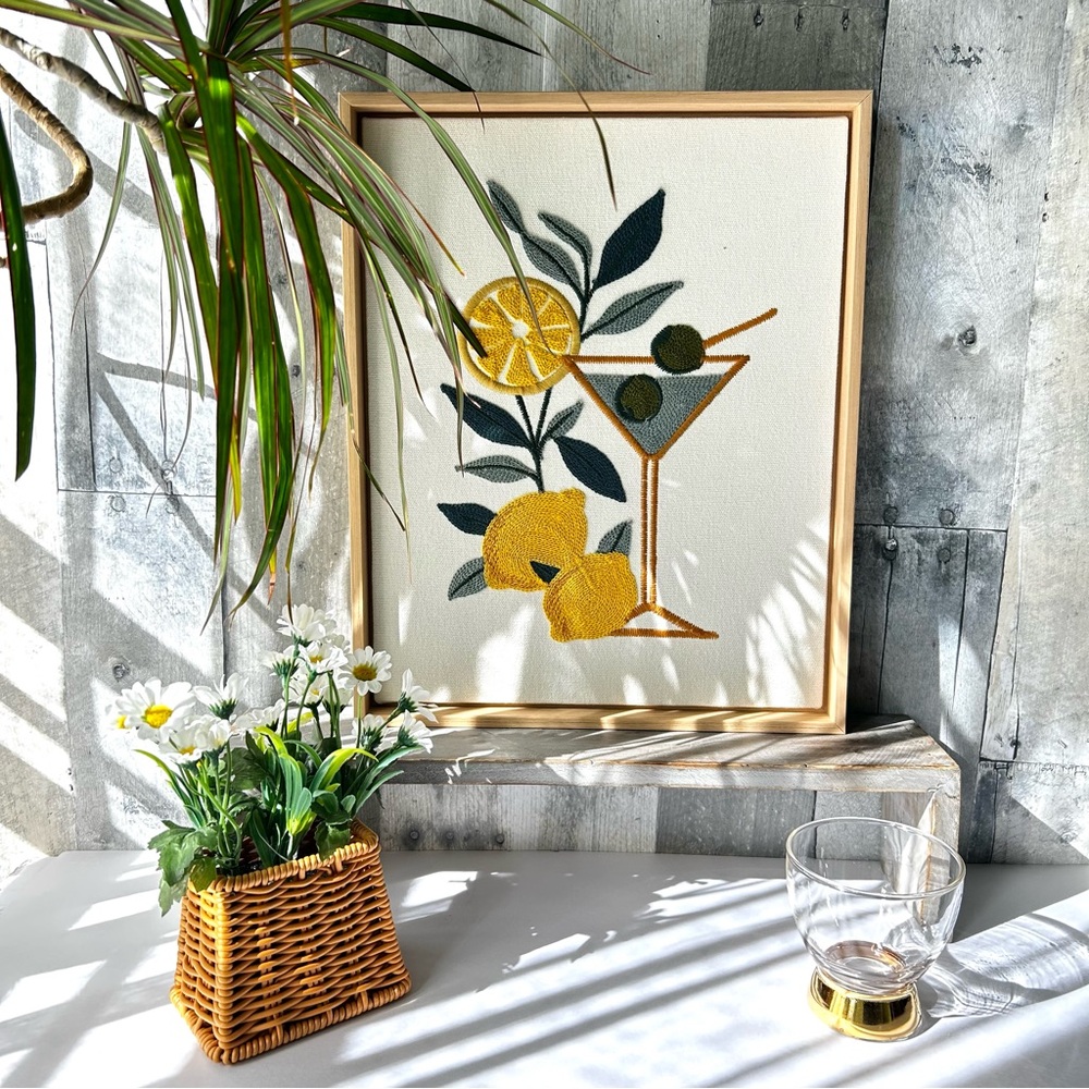 🌴Cool Lemon Martini Embroidered Wall Art by BP Home Textile